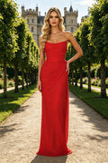 Strapless Prom Dresses for Women 2016 Long Satin Mermaid Evening Dress Lace Up Back With Slit