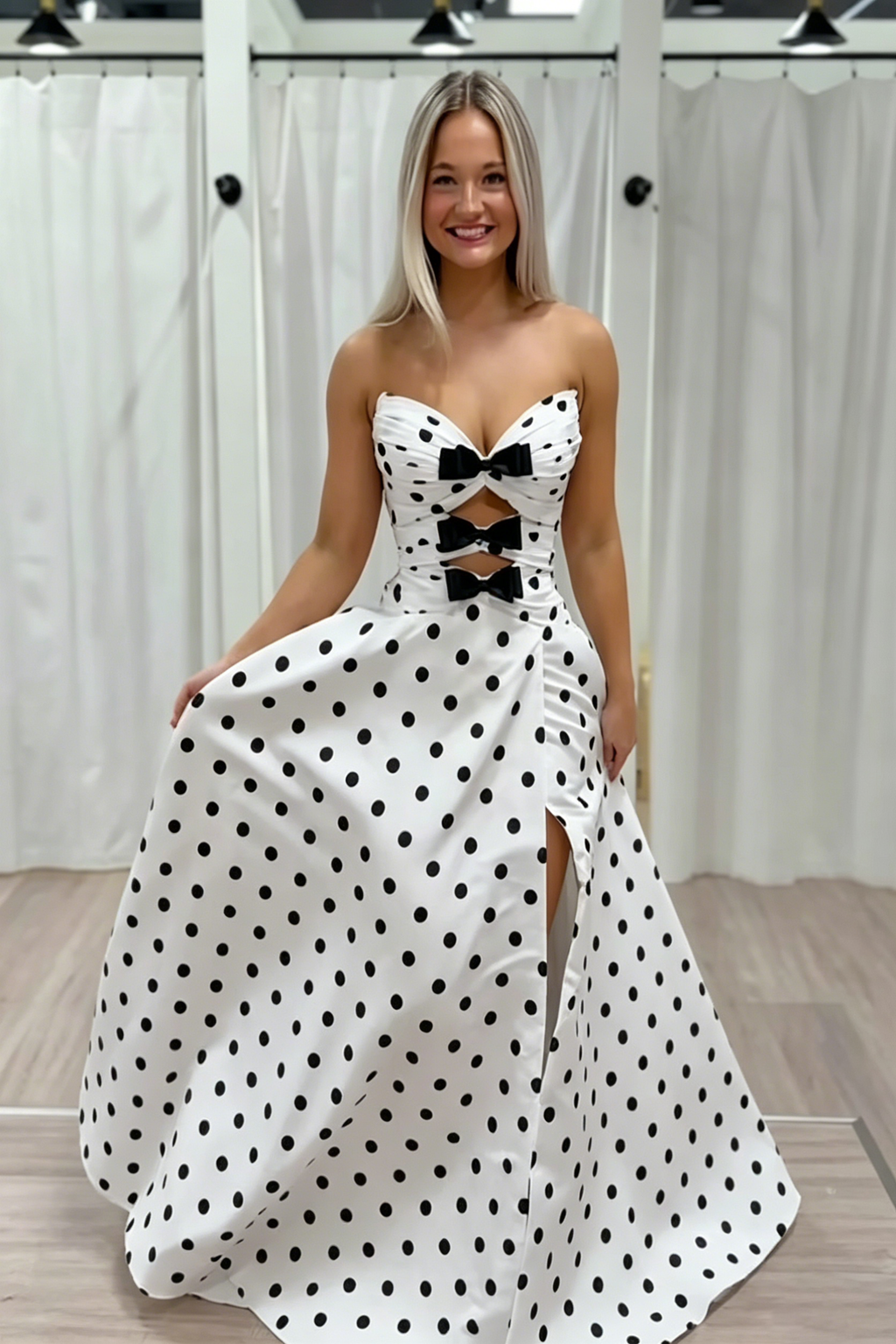 Strapless Satin Meimaid Prom Dresses For Women Bowknot Lace Up Evening Dress with Slit