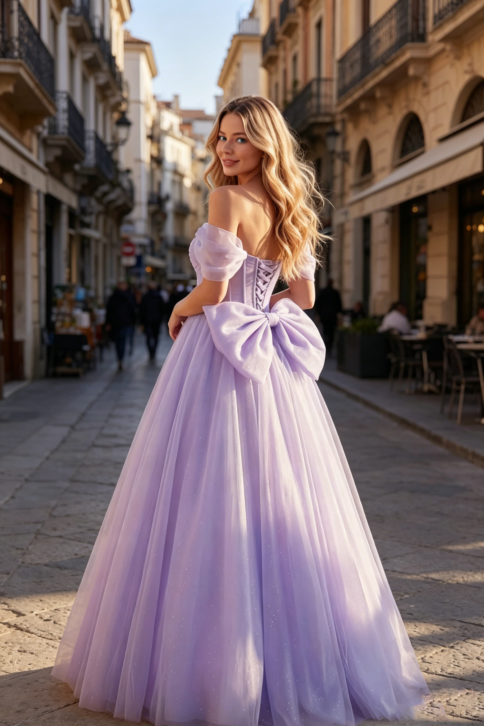 Off Shoulder Tulle Wedding Guest Dress For Women Ball Sweetheart Prom Dress Lace Up