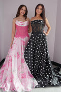 Long Prom Dresses for Women Lace up Chiffon Corset Wedding Guest Dresses