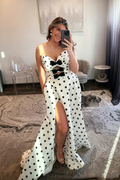 Strapless Satin Meimaid Prom Dresses For Women Bowknot Lace Up Evening Dress with Slit