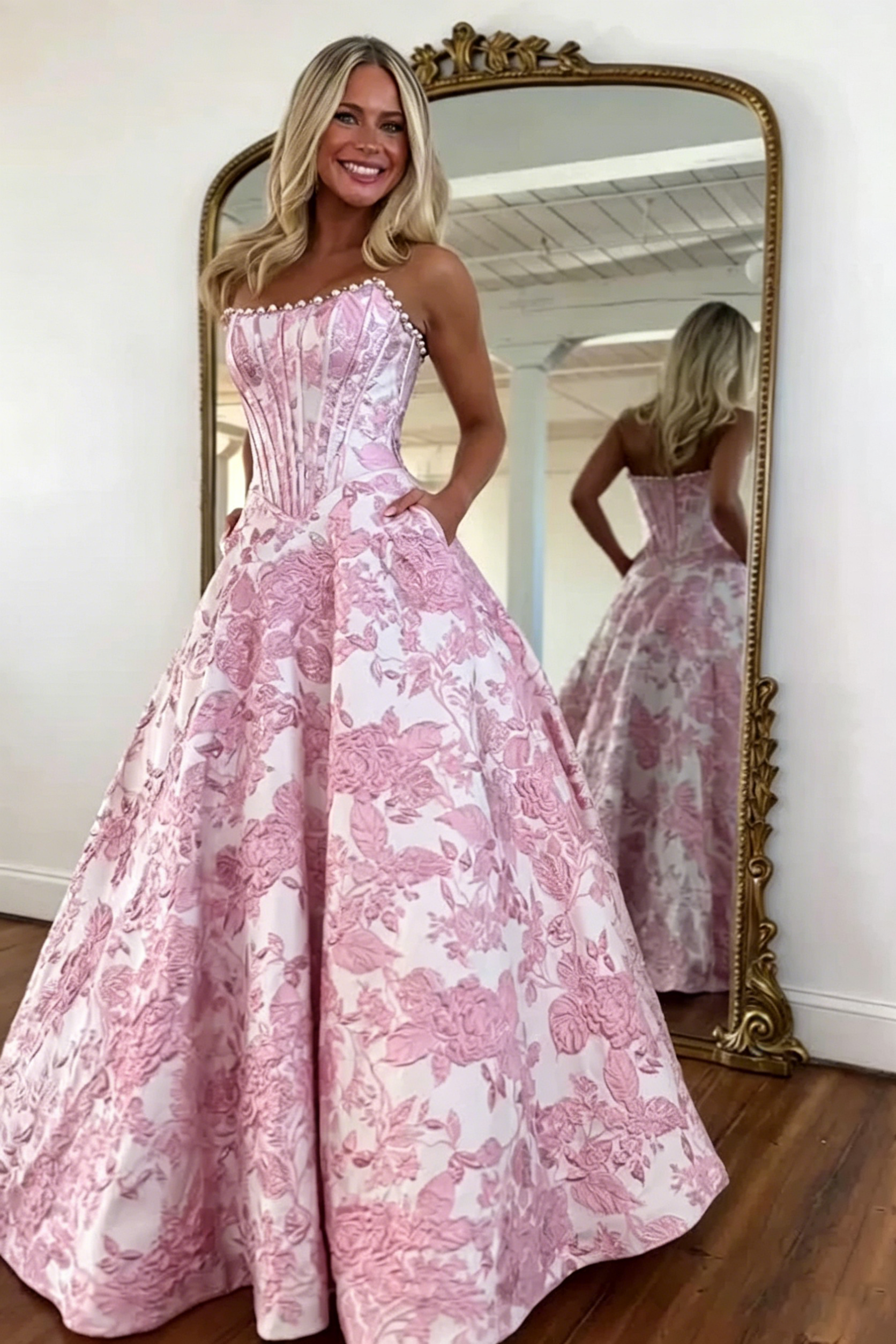 Strapless A Line Satin Long Prom Dresses For Women 2026 Lace Up Evening Dress