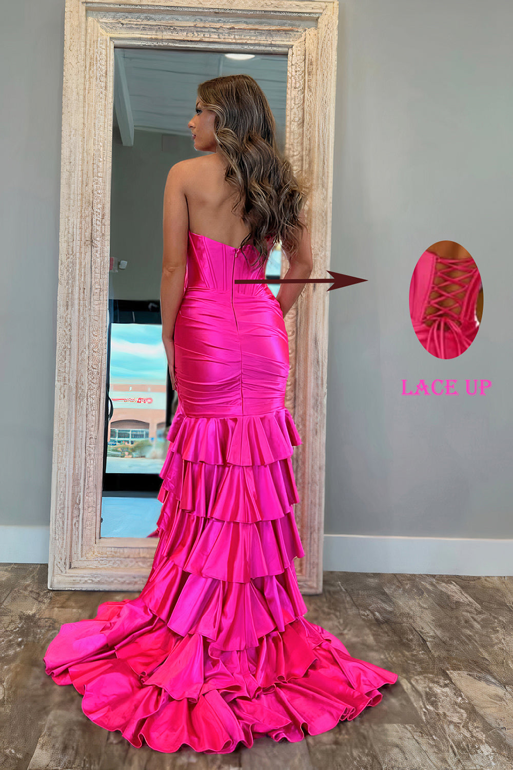 Mermaid Prom Dresses for Women 2026 Strapless Evening Dress Tiered Ruffle Corset Formal Dresses
