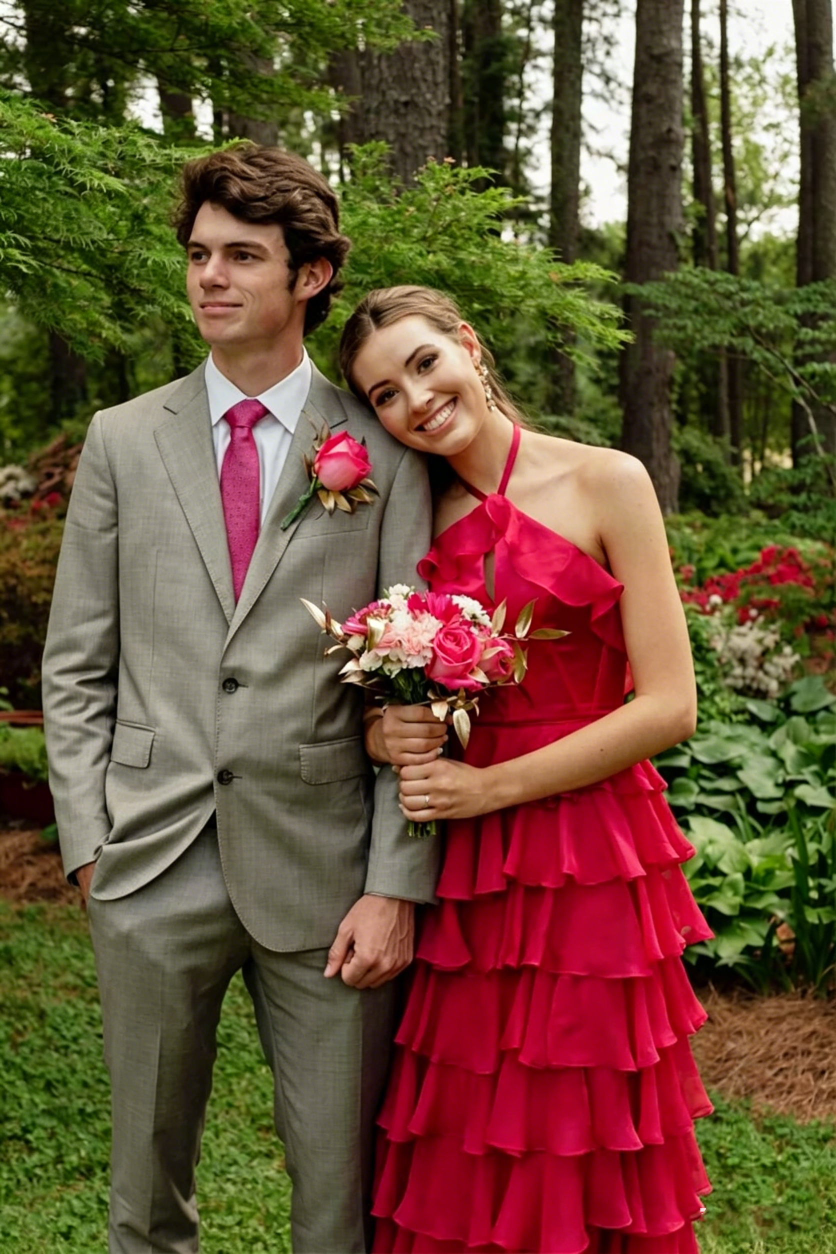 Sexy Long Prom Dresses for Women Halter Chiffom Tiered Ruffle Dresses