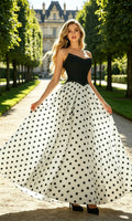 Polka Dot Prom Dresses for Women Strapless Satin A Line Dress Lace Up Back