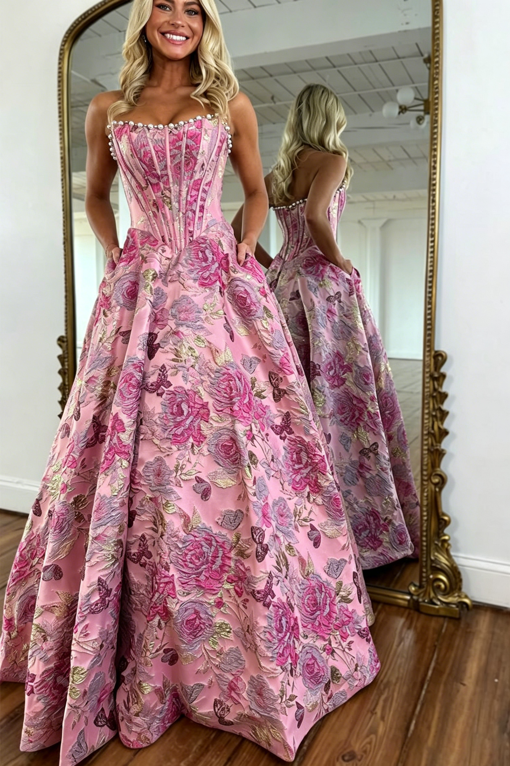 Strapless A Line Satin Long Prom Dresses For Women 2026 Lace Up Evening Dress