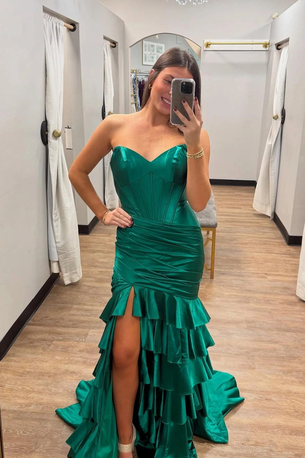 Mermaid Prom Dresses for Women 2026 Strapless Evening Dress Tiered Ruffle Corset Formal Dresses