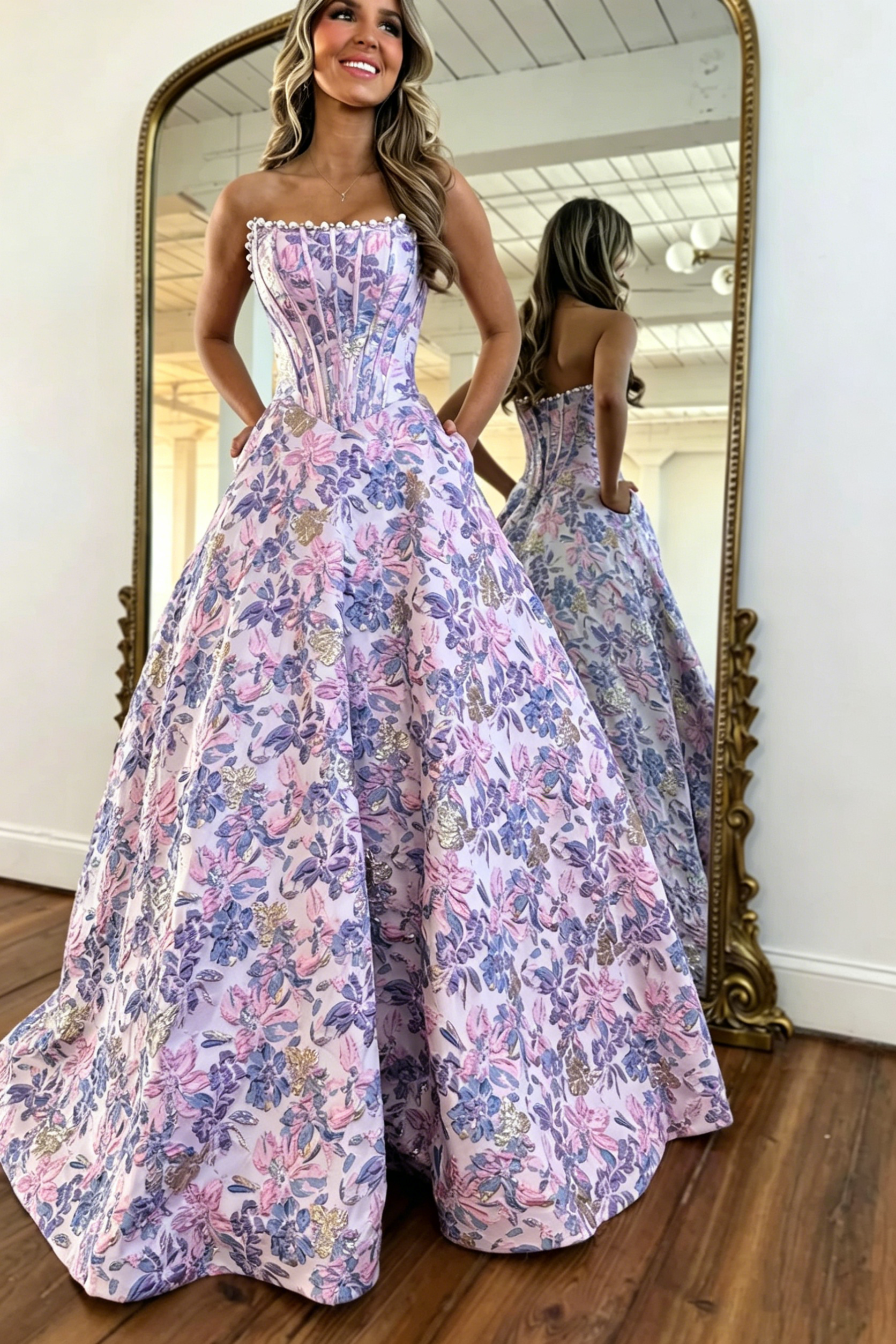 Strapless A Line Satin Long Prom Dresses For Women 2026 Lace Up Evening Dress