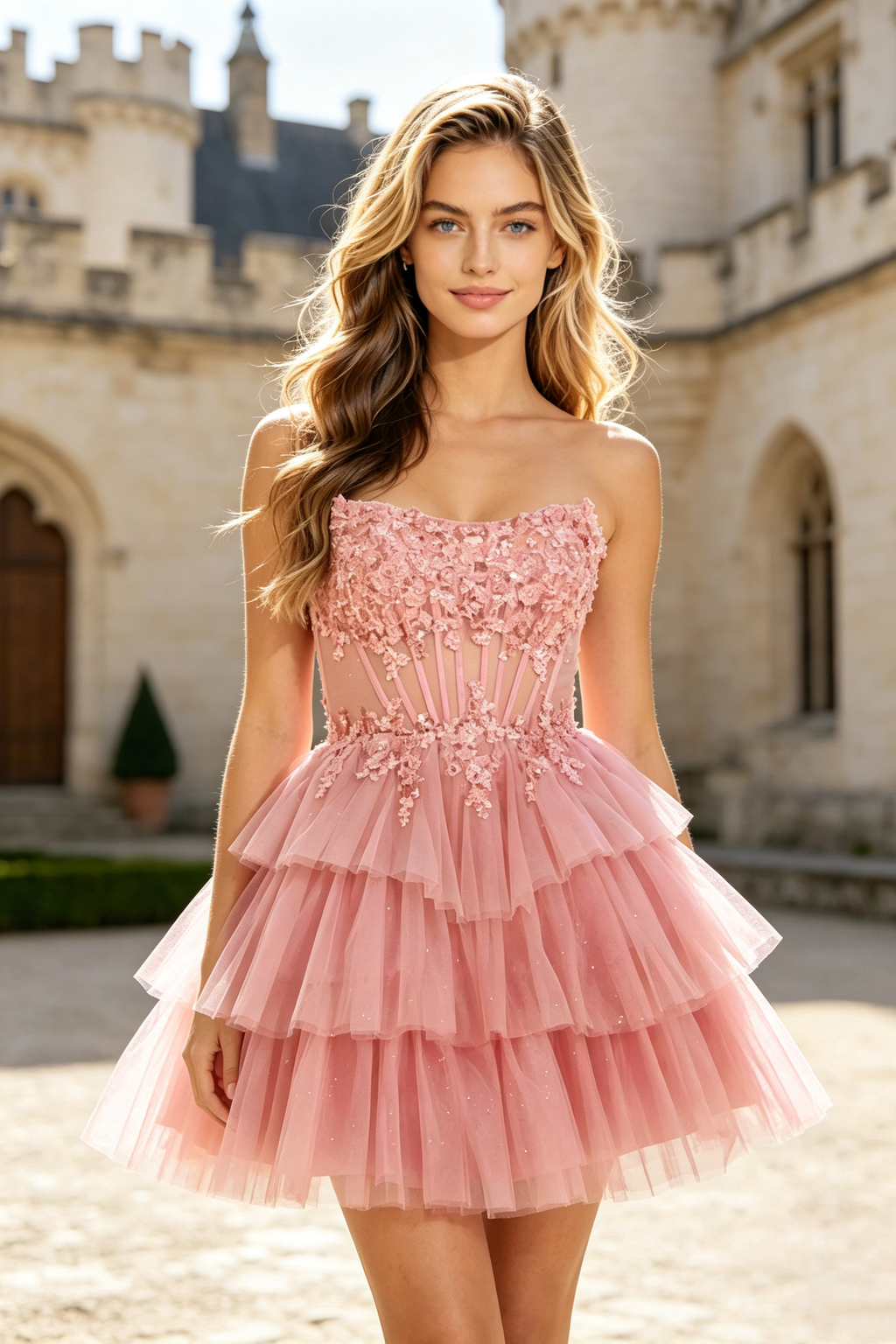 Corset Tiered Tulle Homecoming Dress Cowl Neck Spaghetti Strap Ruffled Mini Formal Party Gown for Teens