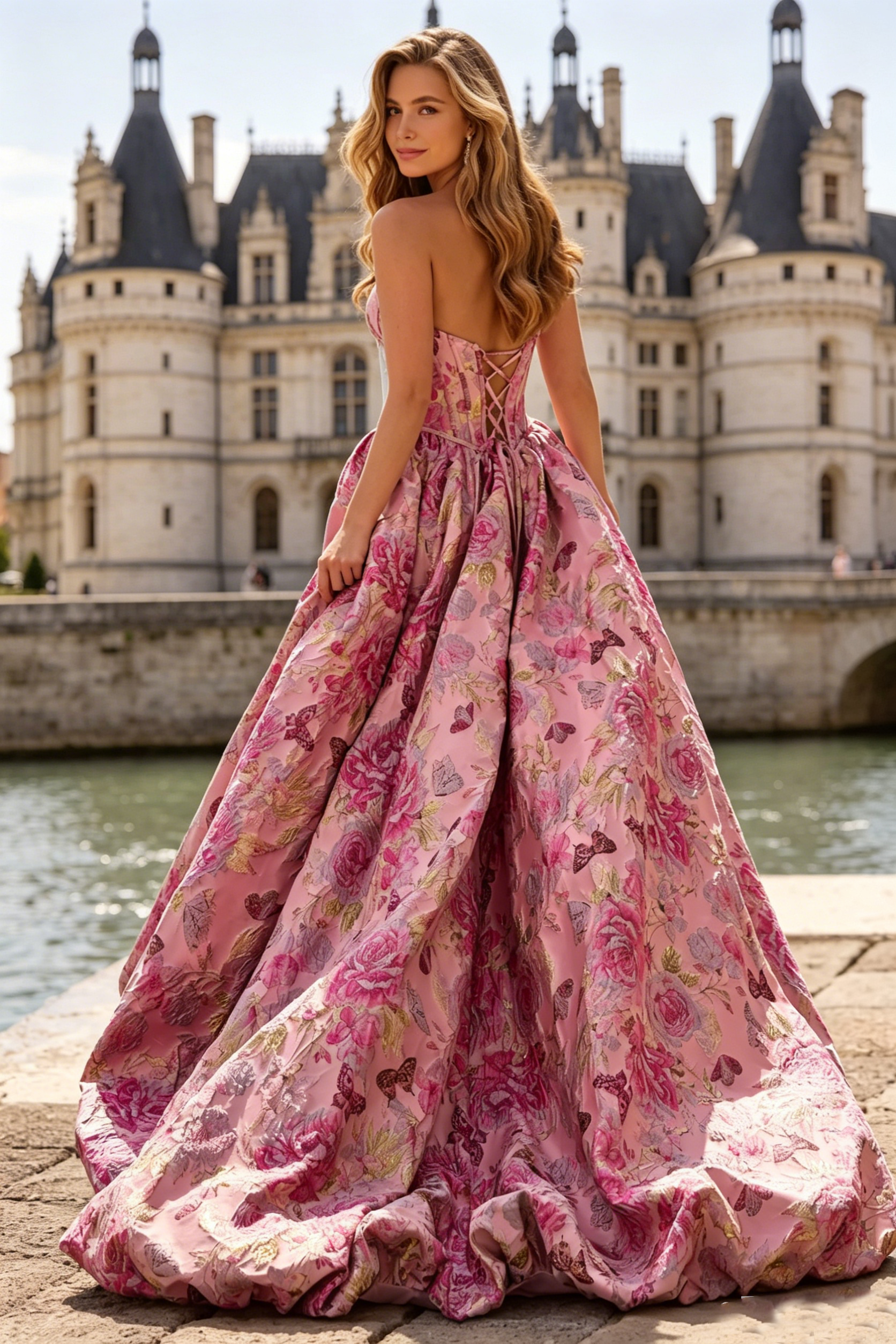Strapless A Line Satin Long Prom Dresses For Women 2026 Lace Up Evening Dress