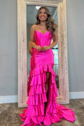 Mermaid Prom Dresses for Women 2026 Strapless Evening Dress Tiered Ruffle Corset Formal Dresses