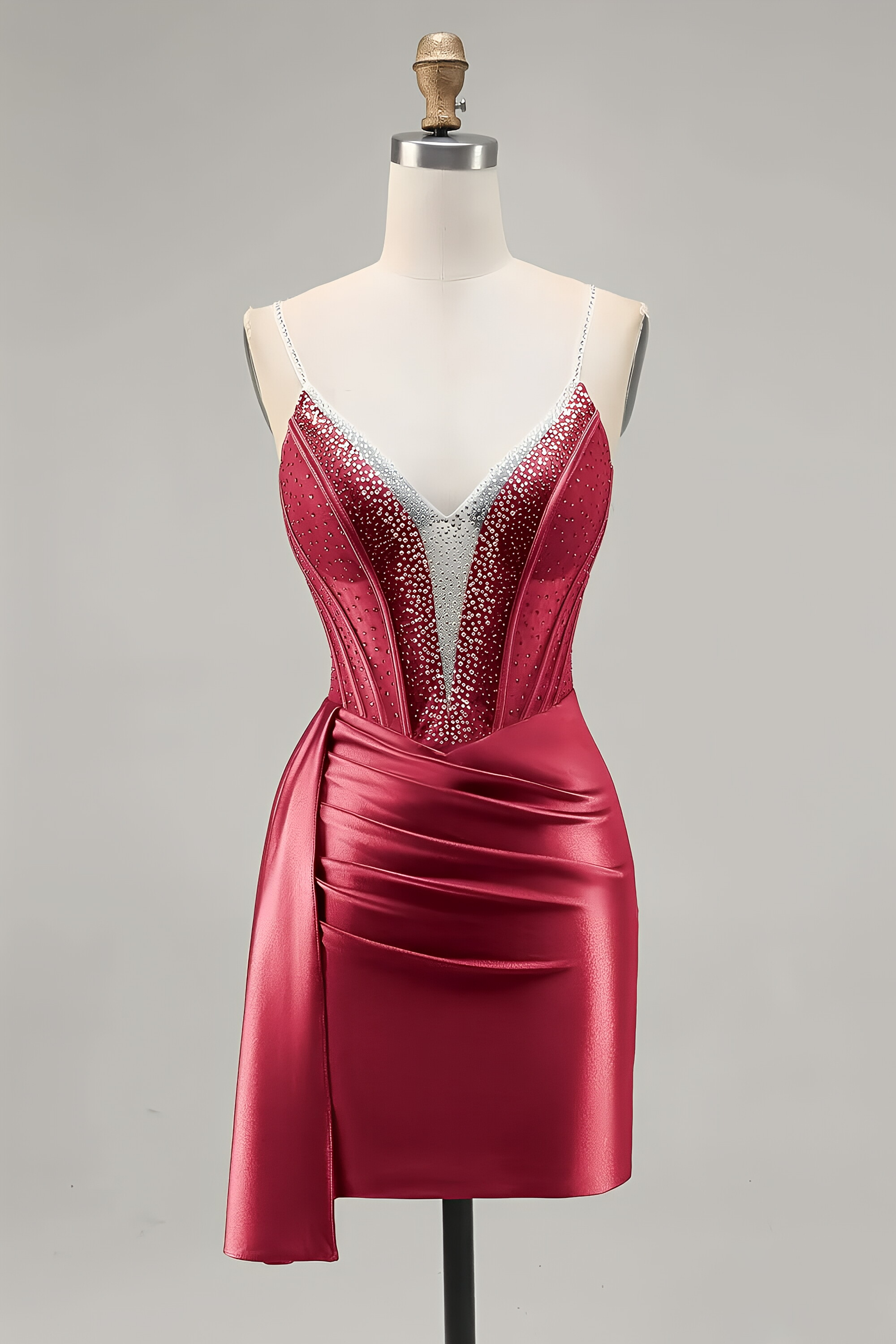 Royal Blue Rhinestone Corset Satin Bodycon Mini Homecoming Dress with Side Sash 121