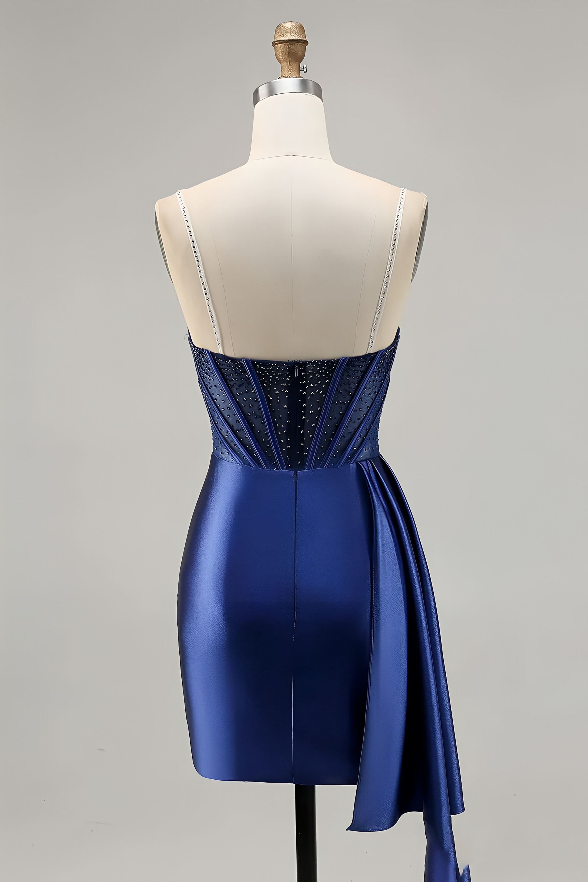 Royal Blue Rhinestone Corset Satin Bodycon Mini Homecoming Dress with Side Sash