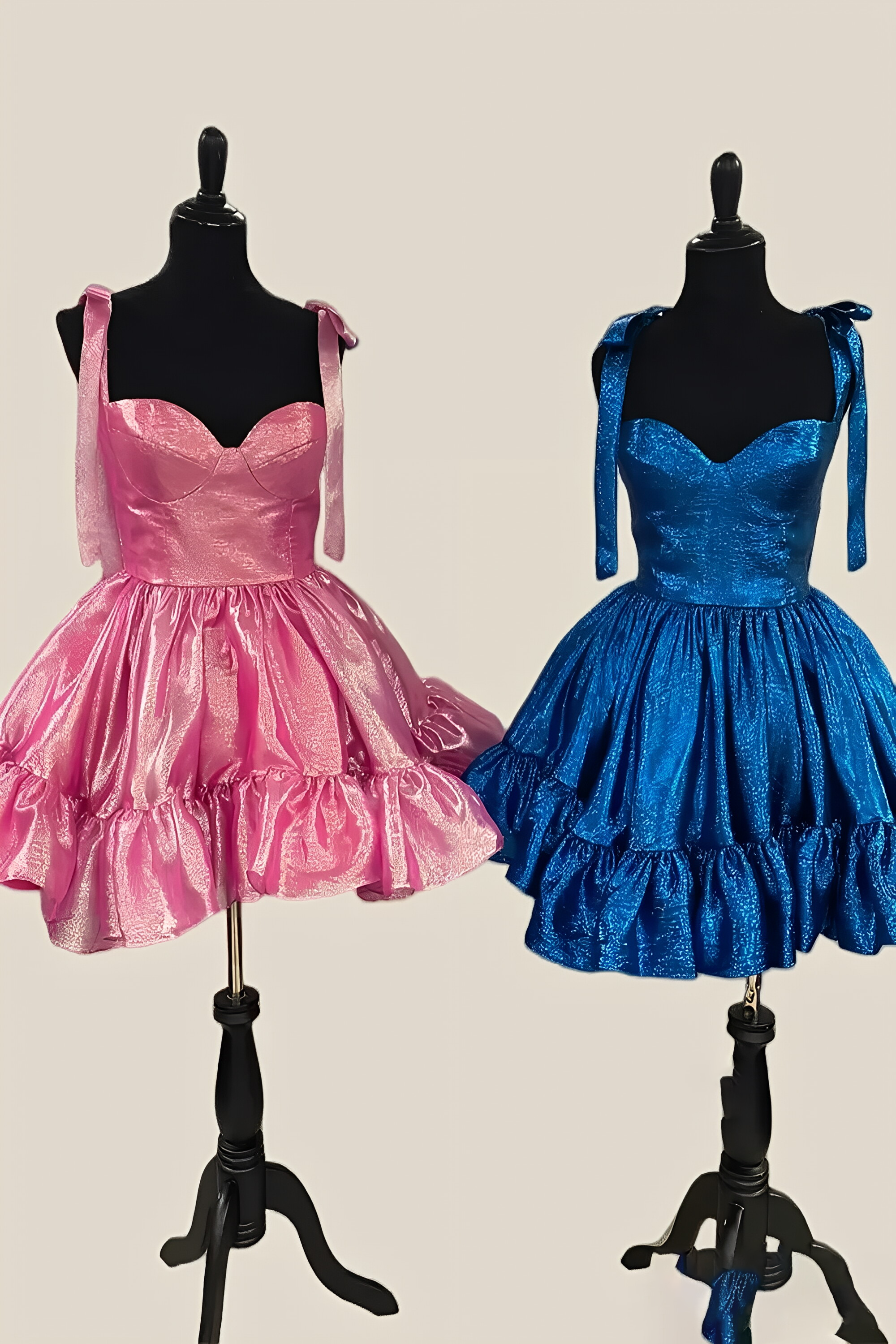 Shiny Organza Mini Homecoming Dress Tie Bow Strap Sweetheart Bust Ruffled Hem Short Flare Prom Party Gown