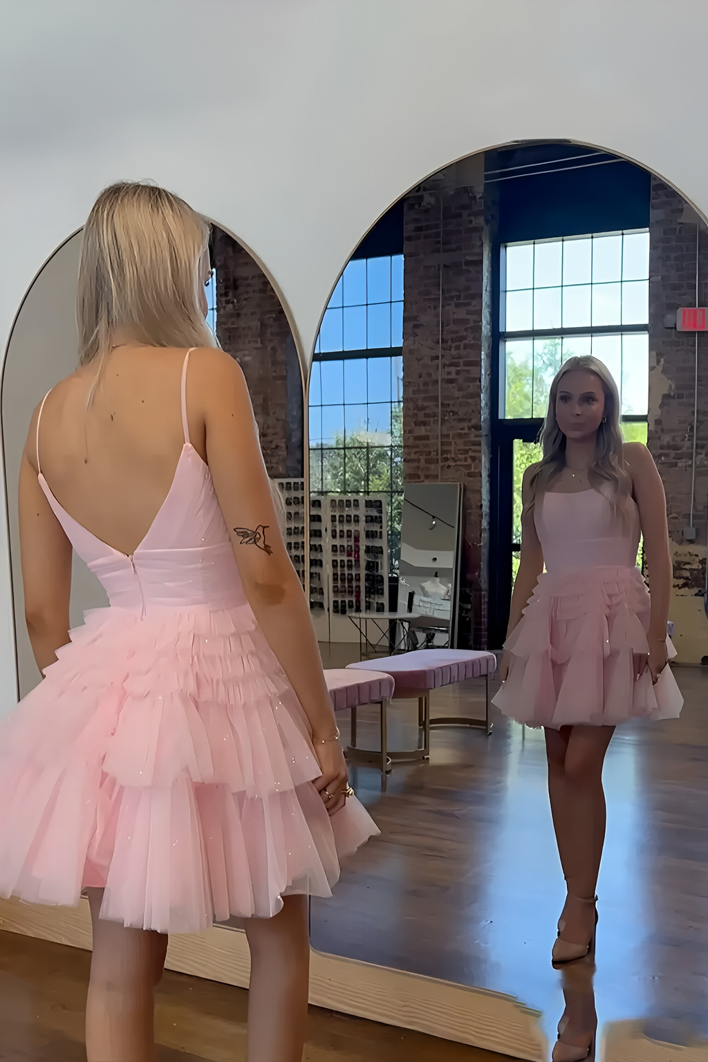 Layered Ruffle Tulle Blush Pink Short Homecoming Party Dress