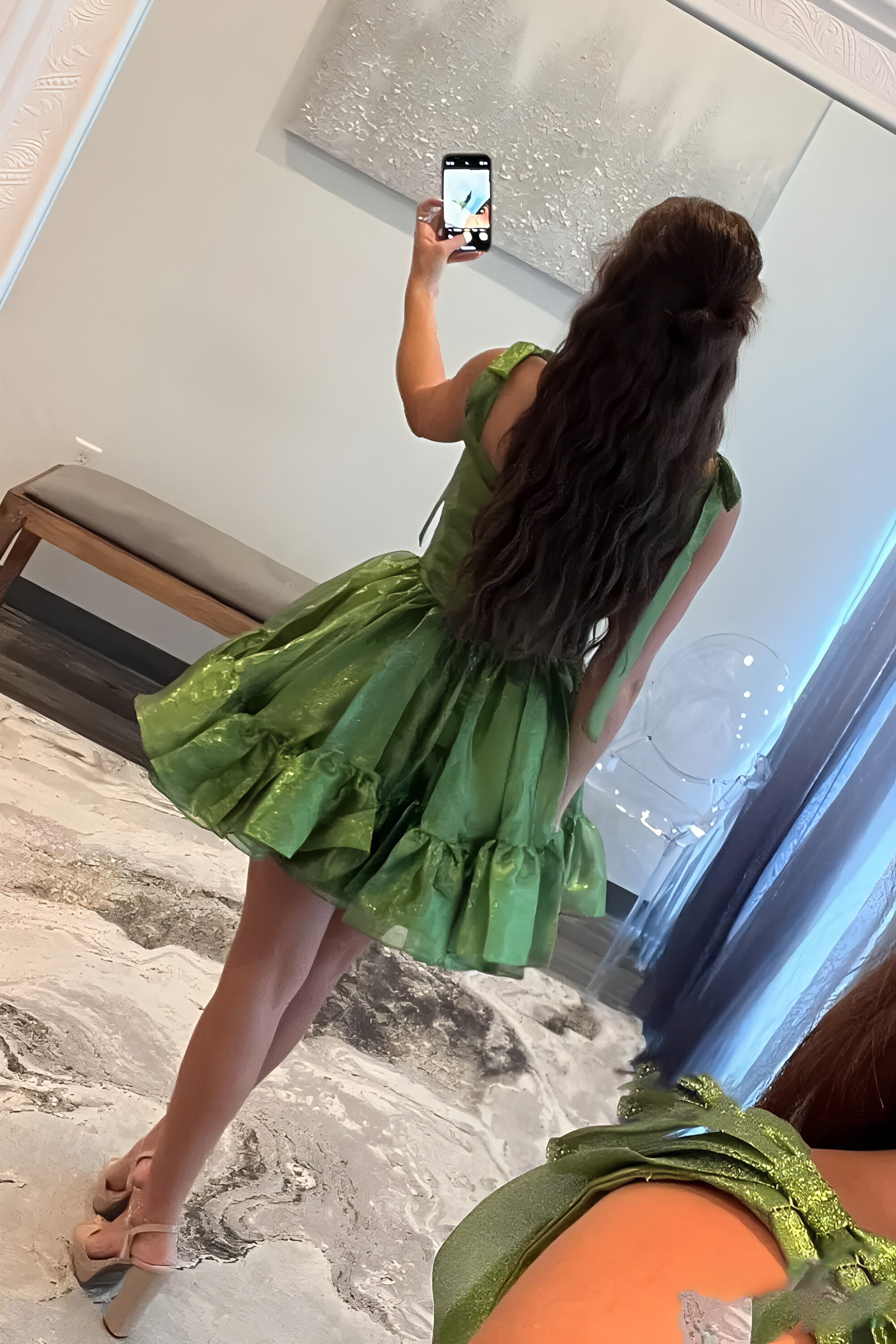Shiny Organza Mini Homecoming Dress Tie Bow Strap Sweetheart Bust Ruffled Hem Short Flare Prom Party Gown